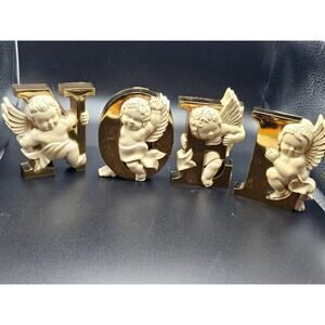 Vtg Burwood Gold and Ivory Angels NOEL USA Table Top or Wall